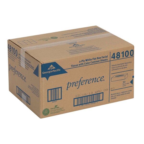 Preference Facial Tissue Flat Box 100 Sheets White, PK30